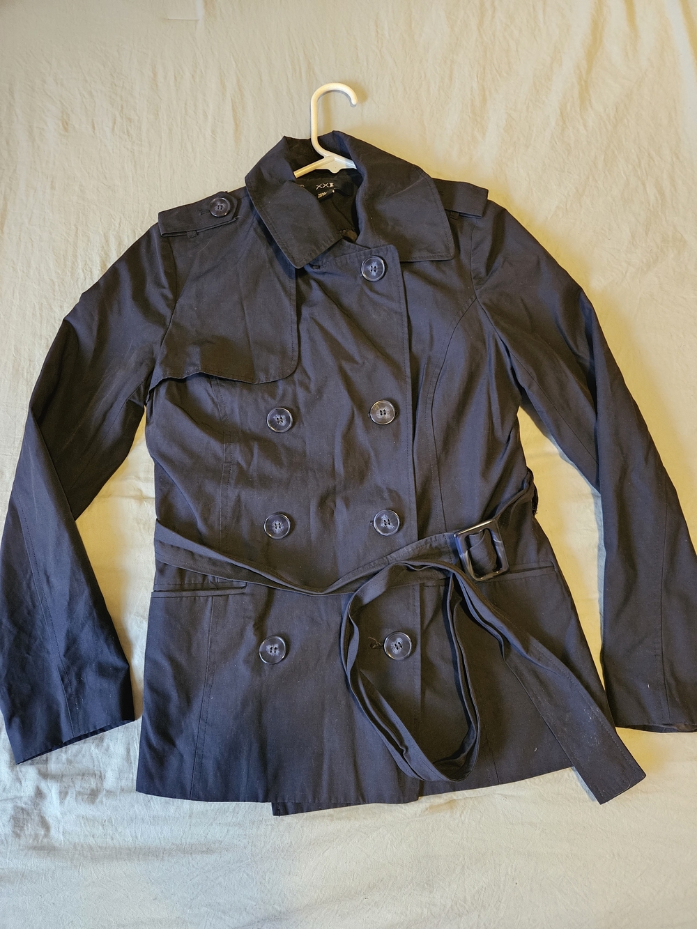 Forever 21 Navy Double-Breasted Belted Trench Coat